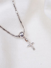 925 Sterling Silver Bead Chain With Cross Pendant Bracelet for Women and Girls