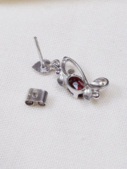 925 Sterling Silver Garnet gemstone Dangle Drop Floral Design Lightweight Earrings
