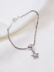 925 Sterling Silver Bead Chain With Flower Pendant Bracelet for Women and Girls