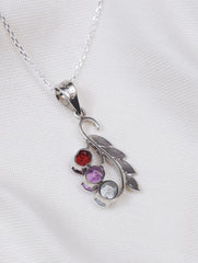 925 Sterling Silver Multistone Gemstone Pendant with Leaf Design for Women and Girls