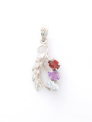 925 Sterling Silver Multistone Gemstone Pendant with Leaf Design for Women and Girls