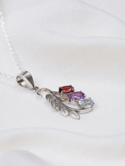 925 Sterling Silver Multistone Gemstone Pendant with Leaf Design for Women and Girls