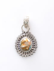 925 Sterling Silver Spiny Turquoise Gemstone Pendant for Women and Girls Handmade Oval Stone Traditional Floral Design Jewelry