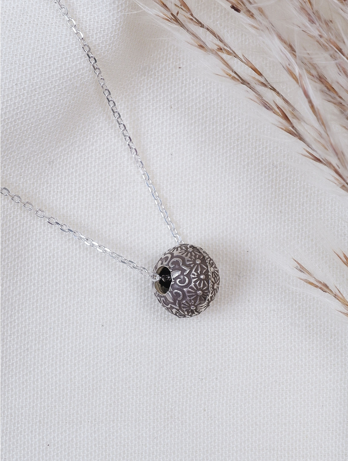 925 Sterling Silver Handmade Floral Ball Pendant for Women and Girls