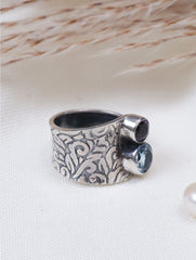 925 Sterling Silver Amethyst and Blue Topaz Gemstone Ring Handmade Artistic Design for Women