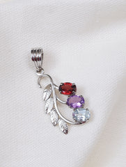 925 Sterling Silver Multistone Gemstone Pendant with Leaf Design for Women and Girls