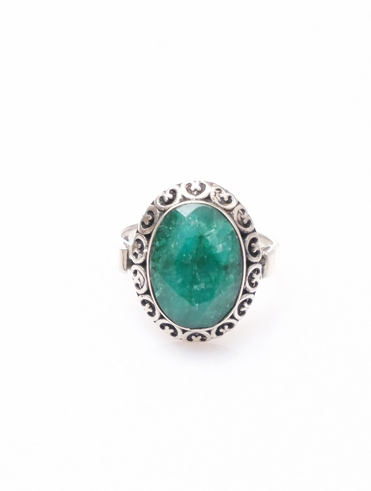 925 Sterling Silver Green Emerald Gemstone Ring Handmade Style Oval Design for Women