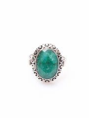 925 Sterling Silver Green Emerald Gemstone Ring Handmade Style Oval Design for Women