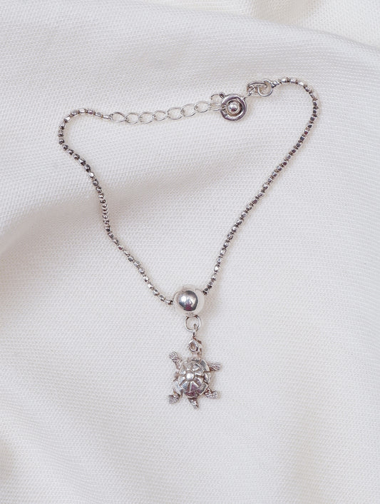 925 Sterling Silver Bead Chain With Turtle Pendant Bracelet for Women and Girls