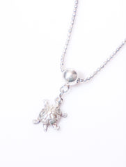 925 Sterling Silver Bead Chain With Turtle Pendant Bracelet for Women and Girls