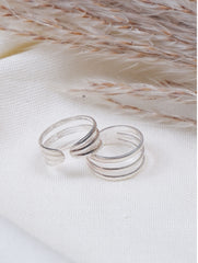 925 Sterling Silver Adjustable Toe Ring for Women, Intricate Multi Band Layered Design