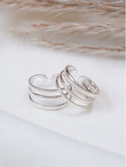925 Sterling Silver Adjustable Toe Ring for Women, Intricate Multi Band Layered Design