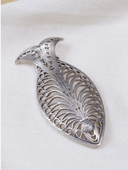 925 Sterling Silver Fish Design Leaf Brooch Pin for Women GIrls