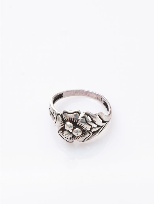 925 Sterling Silver Flower and Leaf Ring for Women Handmade Floral Design Jewelry