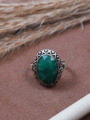 925 Sterling Silver Green Emerald Gemstone Ring Handmade Style Oval Design for Women