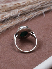 925 Sterling Silver Green Emerald Gemstone Ring Handmade Style Oval Design for Women