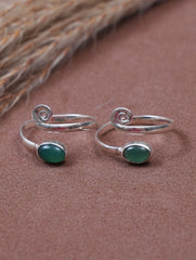 925 Sterling Silver Green Onyx Gemstone Toe Ring for Women, Spiral Open Band Design, Adjustable Foot Jewelry