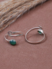 925 Sterling Silver Green Onyx Gemstone Toe Ring for Women, Spiral Open Band Design, Adjustable Foot Jewelry