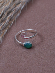 925 Sterling Silver Green Onyx Gemstone Toe Ring for Women, Spiral Open Band Design, Adjustable Foot Jewelry