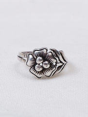 925 Sterling Silver Flower and Leaf Ring for Women Handmade Floral Design Jewelry