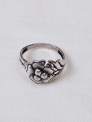 925 Sterling Silver Flower and Leaf Ring for Women Handmade Floral Design Jewelry