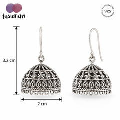 925 Silver Earring traditional Jhumki in cut work Handmade design light weight & comfortable with ball earwire.