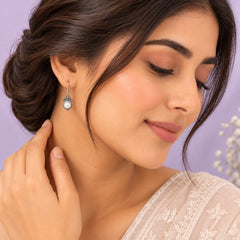 925 silver round cultured pearl handmade earrings in bezel setting in oxidised finish with ball earwire.