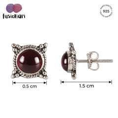 Agnijyoti – Garnet Silver Stud Earrings