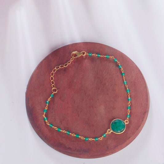 925 Sterling Silver Gold Plated Emerald Bracelet for Women Gold Plated Gemstone Bracelet Elegant Jewelry Gift for Her