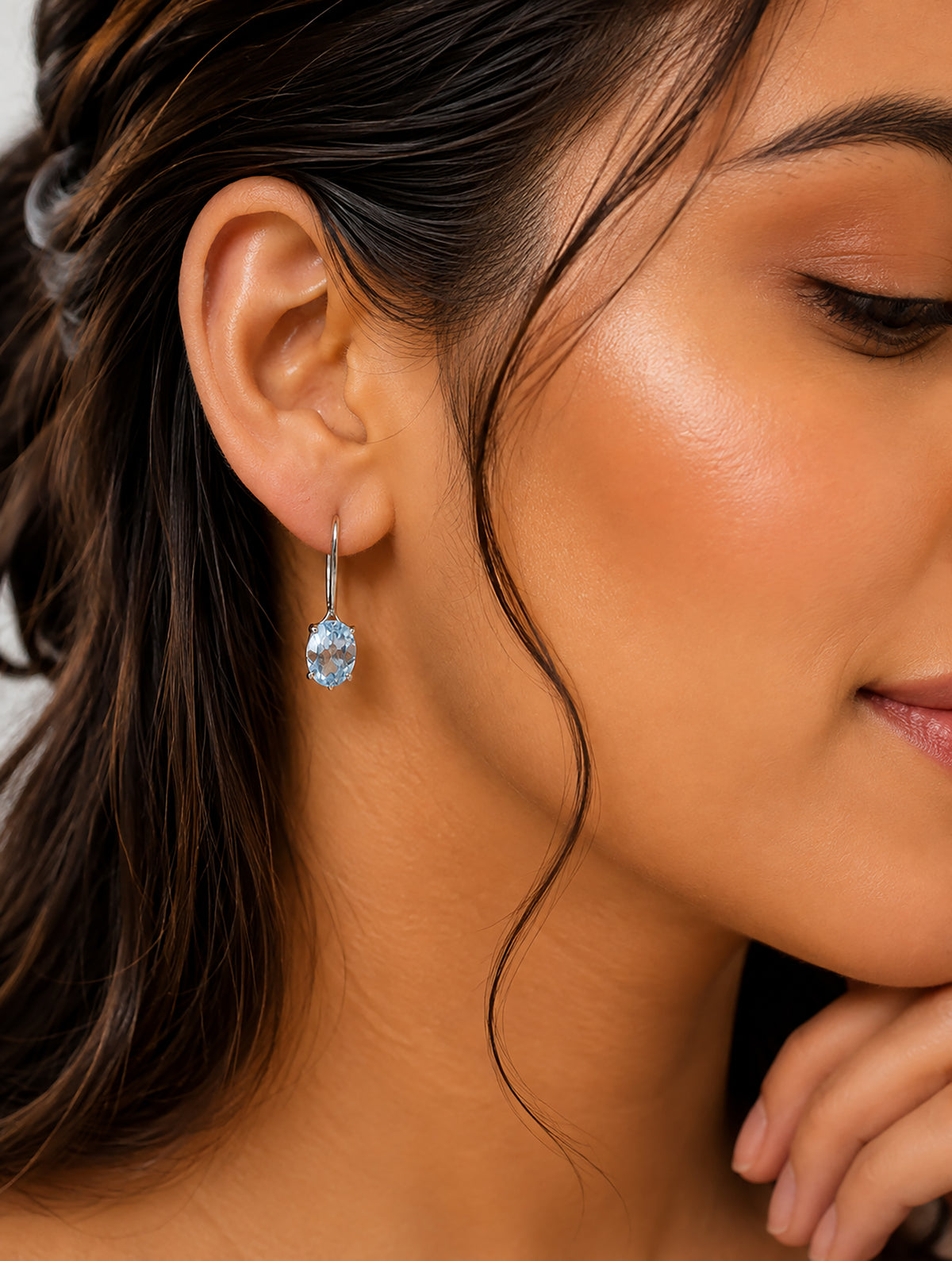 Piyal –  Blue Topaz Silver Drop Earrings