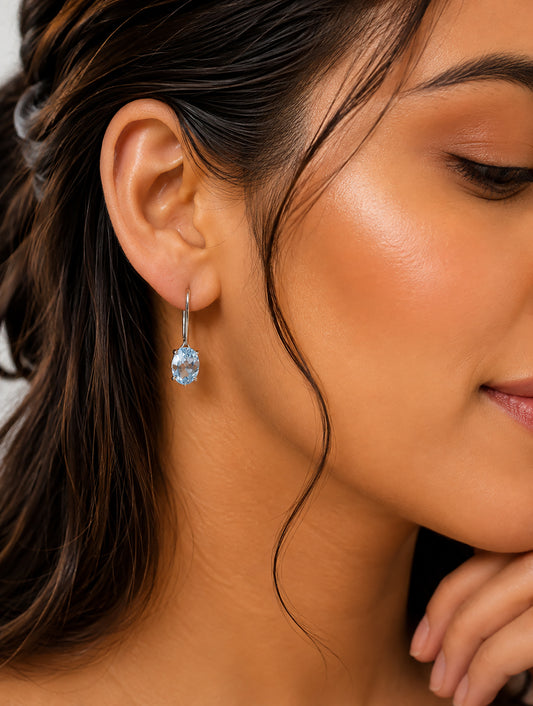 FUSIONARI 925 Sterling Silver Blue Topaz Gemstone Drop Earrings