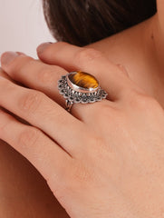 925 Sterling Silver Tiger Eye Stone Oval Shaped Design Ring
