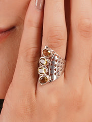 925 Sterling Silver Multi Citrine Gemstone Designer Ring