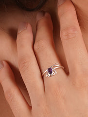 925 Sterling Silver Amethyst Gemstone Lotus Flower Ring