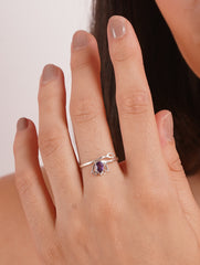 925 Sterling Silver Iolite Gemstone Lotus Flower Ring