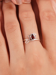 925 Sterling Silver Garnet Gemstone Lotus Flower Ring