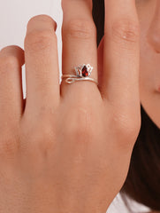 925 Sterling Silver Garnet Gemstone Lotus Flower Ring