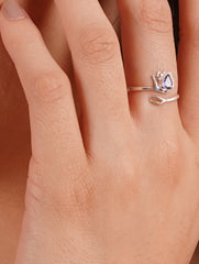 925 Sterling Silver Amethyst Gemstone Lotus Flower Ring
