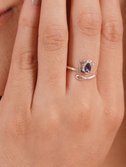 925 Sterling Silver Iolite Gemstone Lotus Flower Ring