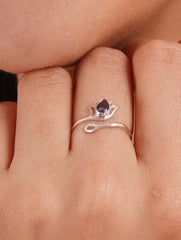 925 Sterling Silver Iolite Gemstone Lotus Flower Ring