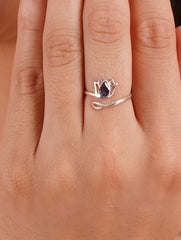925 Sterling Silver Amethyst Gemstone Lotus Flower Ring