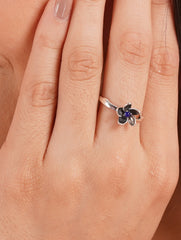 925 Sterling Silver Blue Lapis Lazuli Gemstone Flower Design Ring