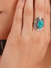 925 Sterling Silver Turquoise Gemstone Oval Shaped Ring