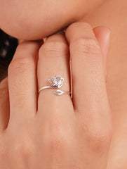 925 Sterling Silver Blue Topaz Gemstone Lotus Flower Ring