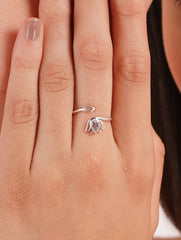 925 Sterling Silver Blue Topaz Gemstone Lotus Flower Ring