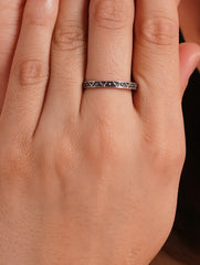 925 Silver Black Enamel Geometric Ring for Womens
