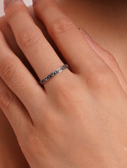 925 Silver Black Enamel Geometric Ring for Womens