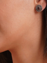 925 Sterling Silver Garnet Gemstone Round Stud Earrings