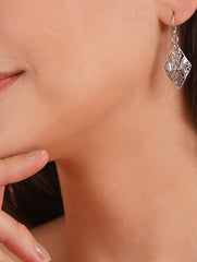 925 Sterling Silver Filigree Diamond Shape Dangle Earrings