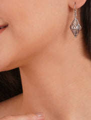 925 Sterling Silver Filigree Diamond Shape Dangle Earrings